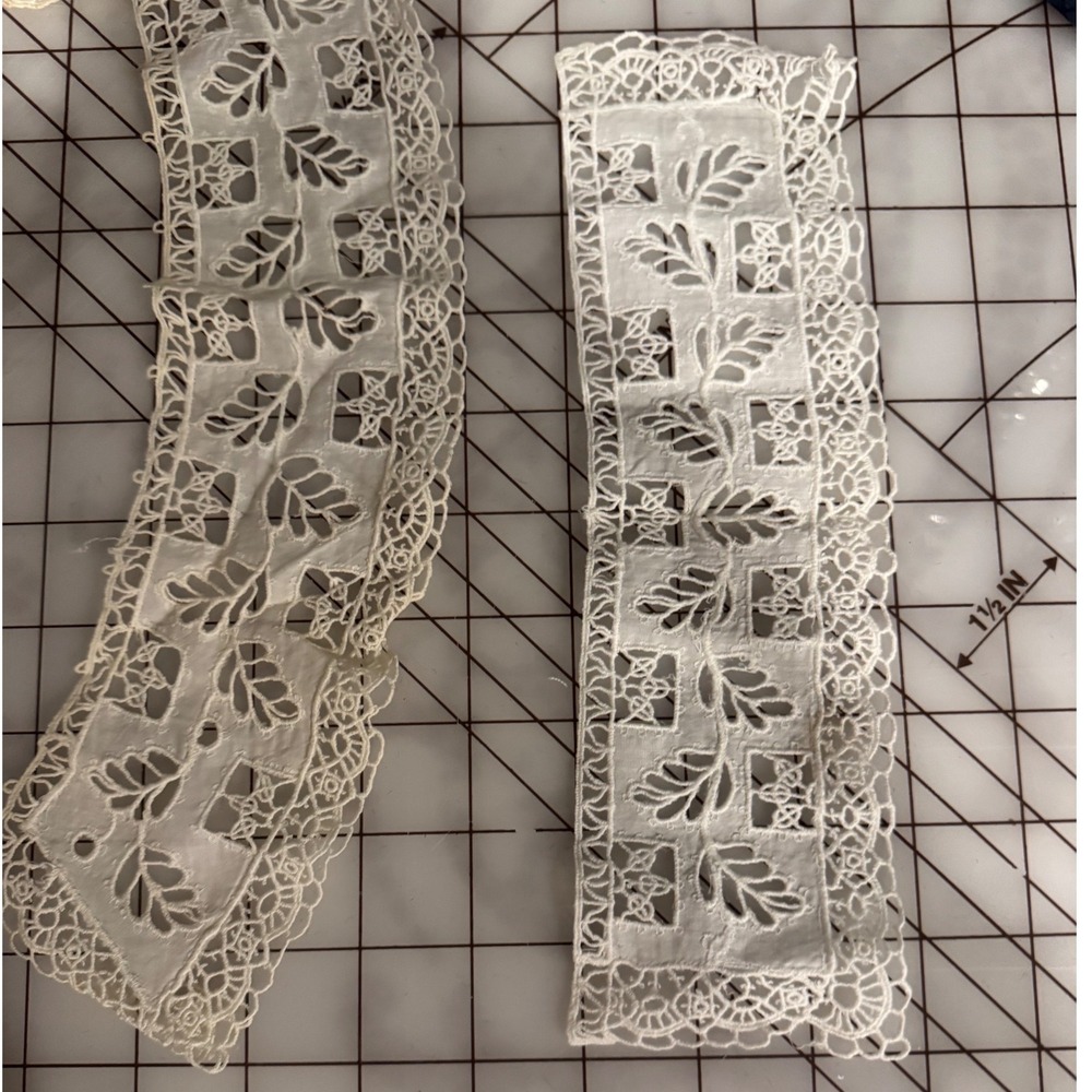 Antique White Lace Collar and Cuff Set Cutwork Floral Embroidery Victorian Style - Picture 3 of 12